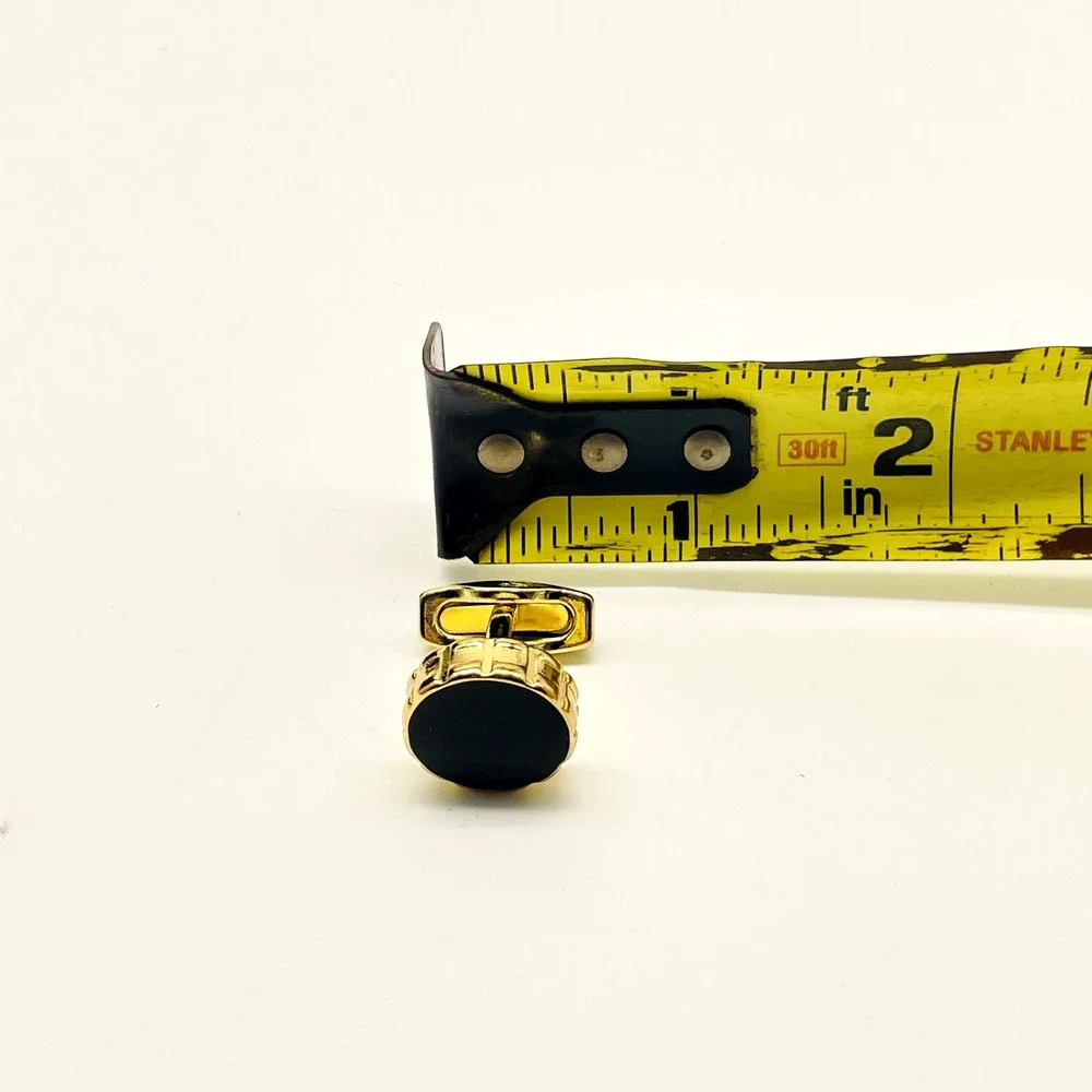 Vintage Black Bead Gold Tone Cufflinks Round Formal Wedding Mens Accessories